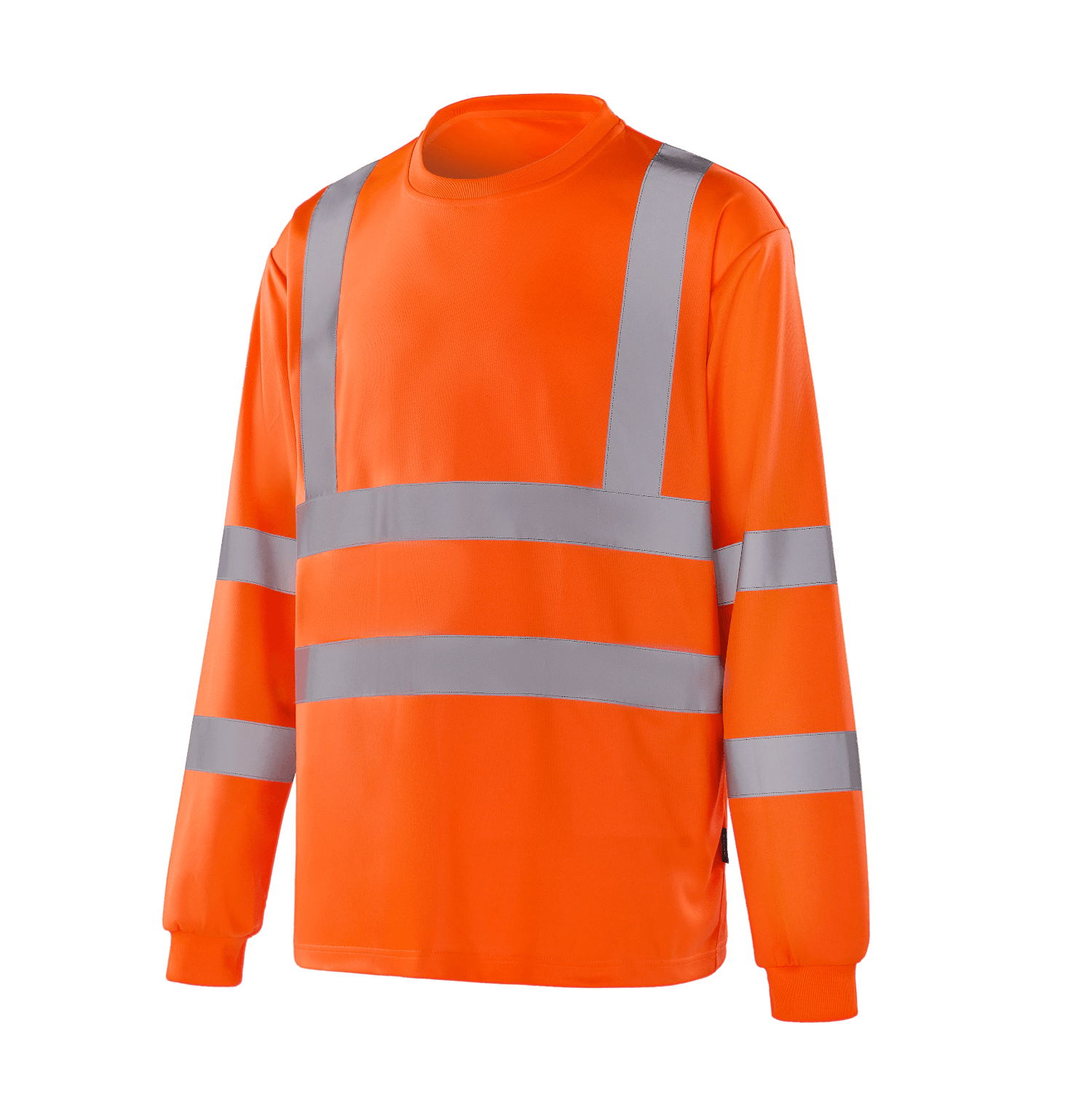 WT301 LEIPZIG fluorescent orange hi-vis long sleeve T-shirt, comfortable ribbed neck, reflective bands